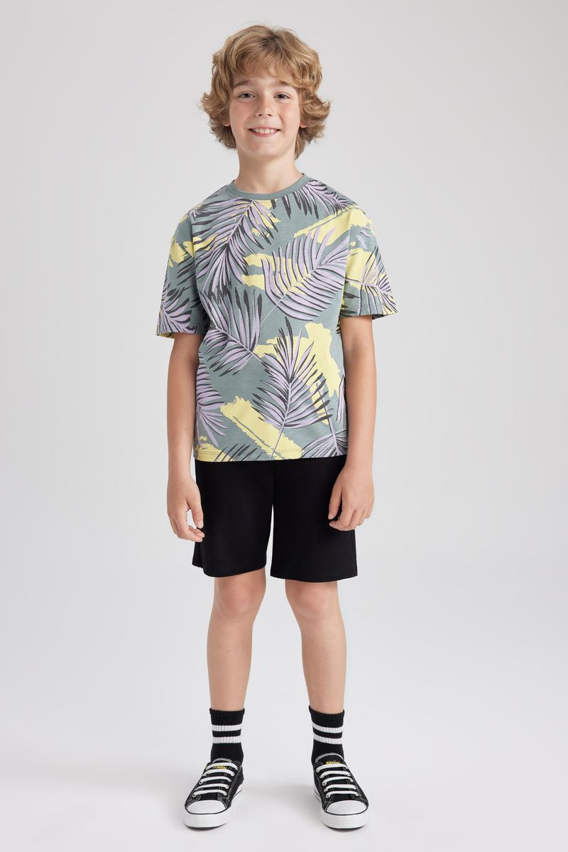 Boy Casual Oversize Fit Crew Neck Knitted Short Sleeve T-Shirt - Green