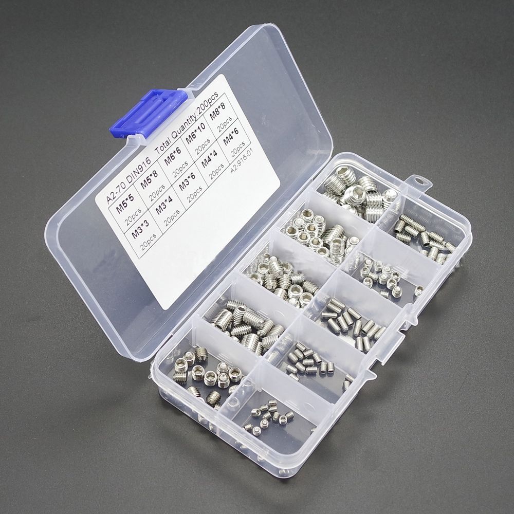 200pcs Hex Grub Screws Kit Set Screws 304 Stainless Steel