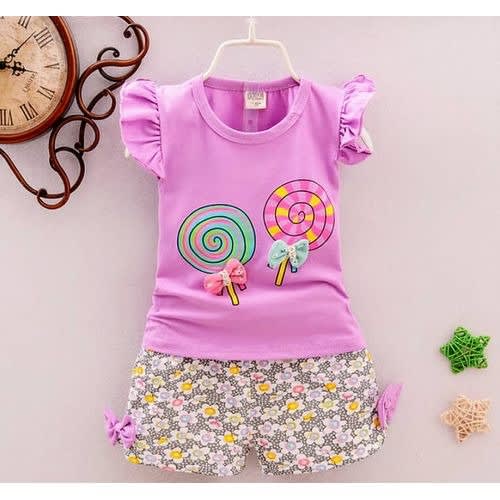 Girl's Lollipop Top With Short - Purple