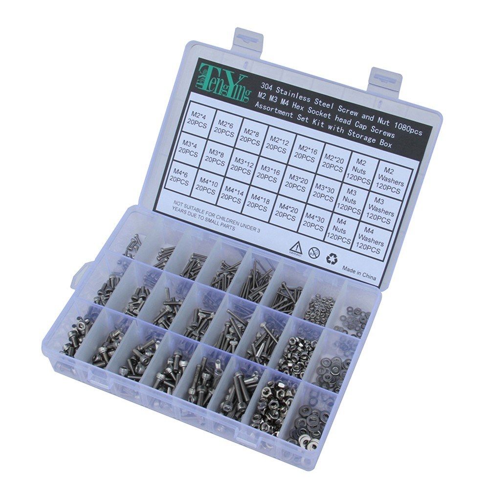 1080pcs Stainless Steel Screw And Nut Hex Socket Heads Cap