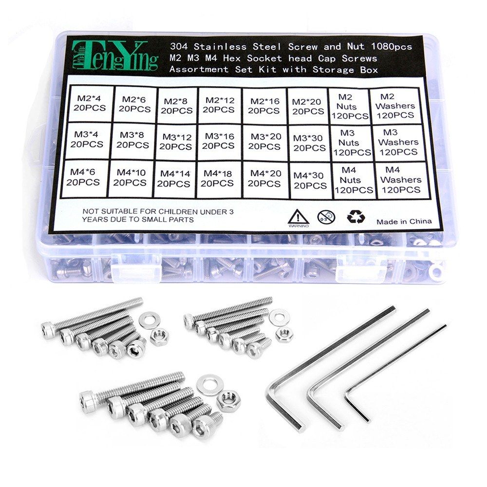 1080pcs Stainless Steel Screw And Nut Hex Socket Heads Cap