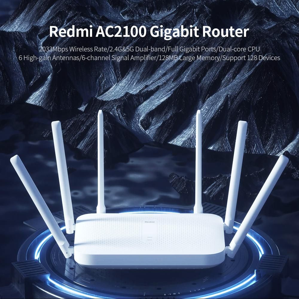 Xiaomi Redmi AC2100 Router 2.4G 5GHz Dual-Band Gigabit 2033Mbps WiFi Router WiFi Signal Amplifier with 6 High Gain Antennas