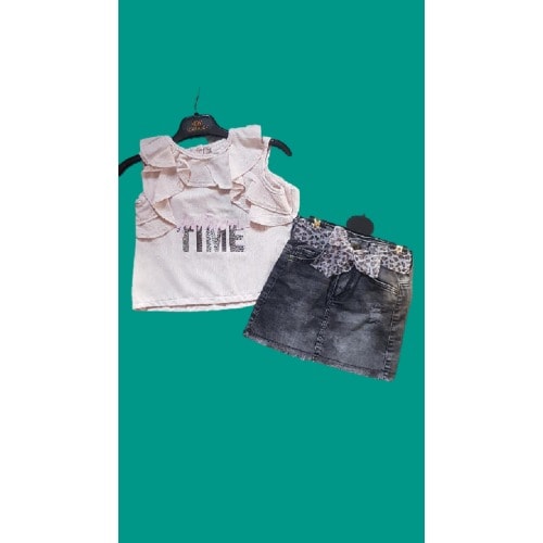Time Turkey Little Girls Top And Jeans Skirt