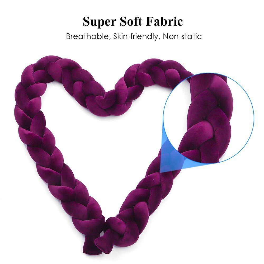 Baby Crib Bumper Knotted Braided Bumper Handmade Soft Knot Pillow Pad Cushion Nursery Cradle Decor Newborn Gift Crib Protector Cotton 2 Meters(78.7 Inch) - 3 Strands Purple