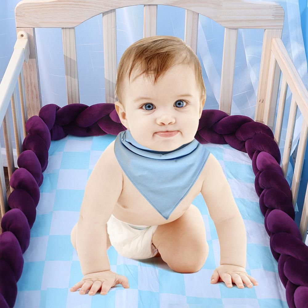 Baby Crib Bumper Knotted Braided Bumper Handmade Soft Knot Pillow Pad Cushion Nursery Cradle Decor Newborn Gift Crib Protector Cotton 2 Meters(78.7 Inch) - 3 Strands Purple