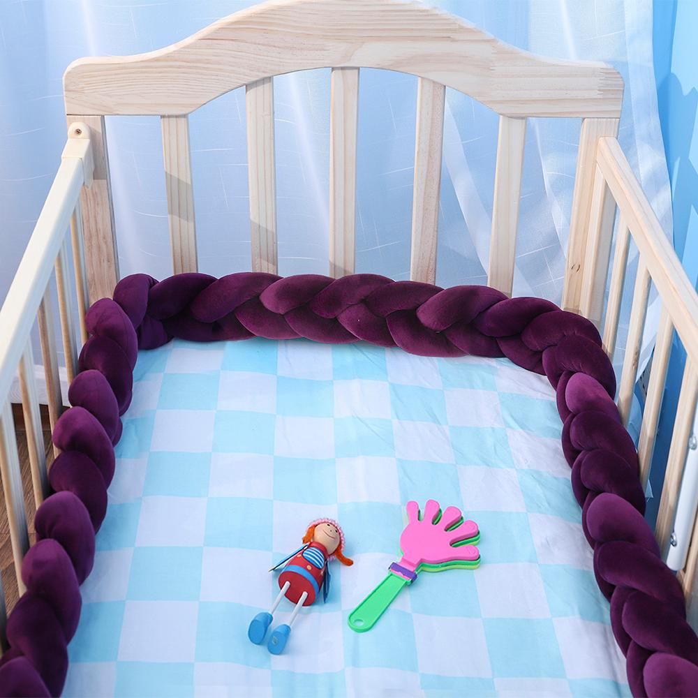 Baby Crib Bumper Knotted Braided Bumper Handmade Soft Knot Pillow Pad Cushion Nursery Cradle Decor Newborn Gift Crib Protector Cotton 2 Meters(78.7 Inch) - 3 Strands Purple