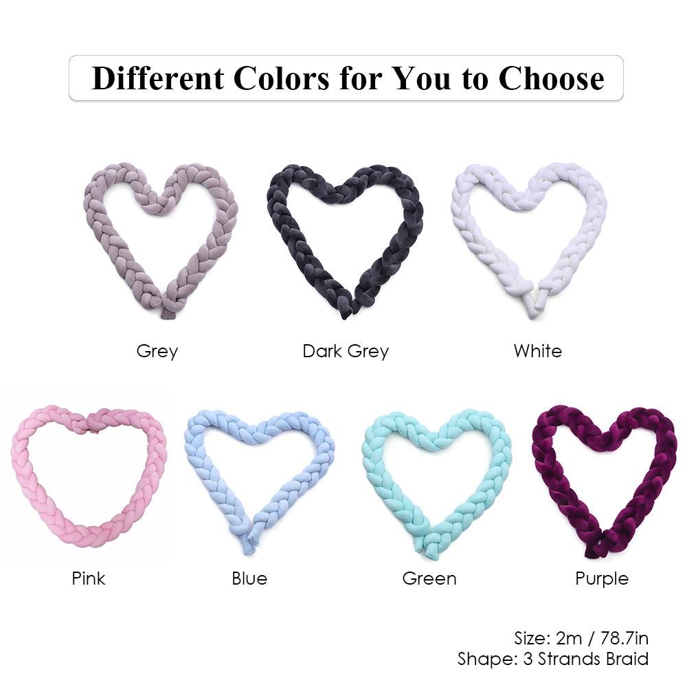 Baby Crib Bumper Knotted Braided Bumper Handmade Soft Knot Pillow Pad Cushion Nursery Cradle Decor Newborn Gift Crib Protector Cotton 2 Meters(78.7 Inch) - 3 Strands Purple