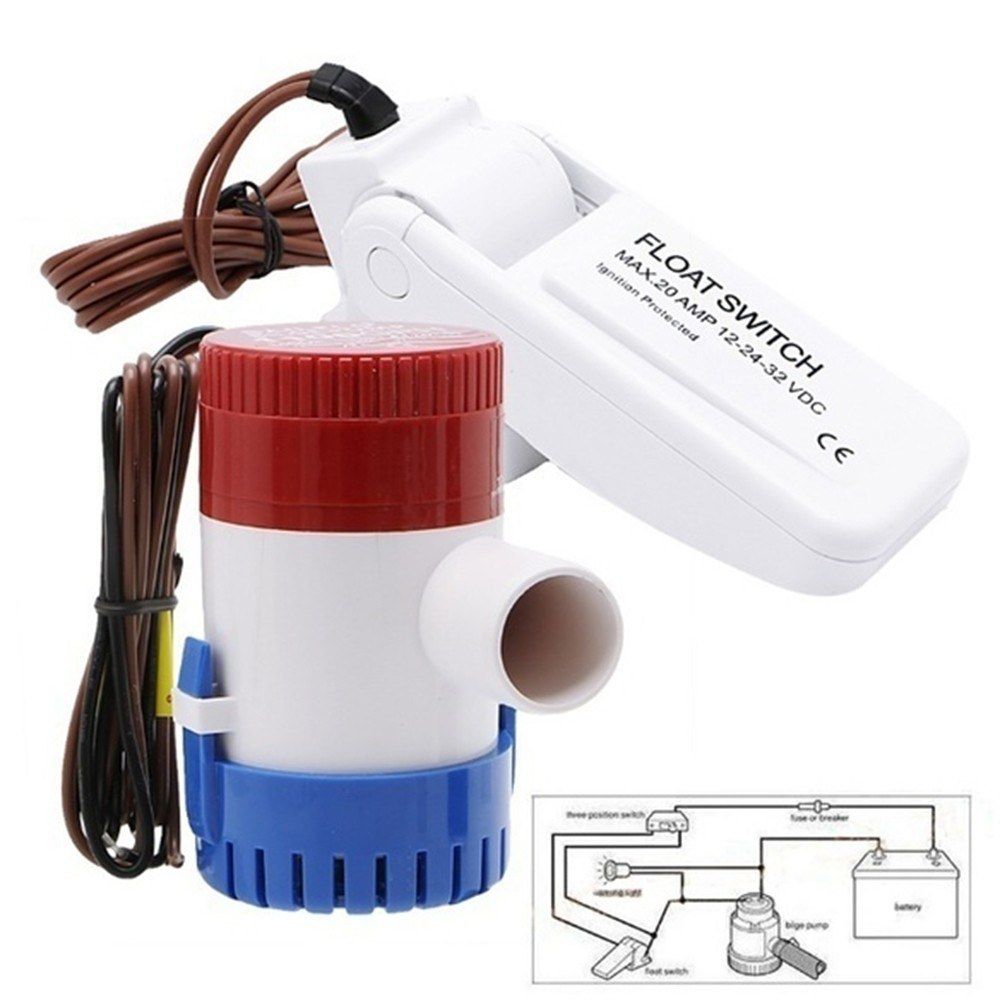 12V 1100GPH Automatic Boat Bilge Pump Float Switch Bilge