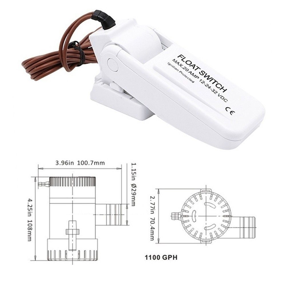 12V 1100GPH Automatic Boat Bilge Pump Float Switch Bilge