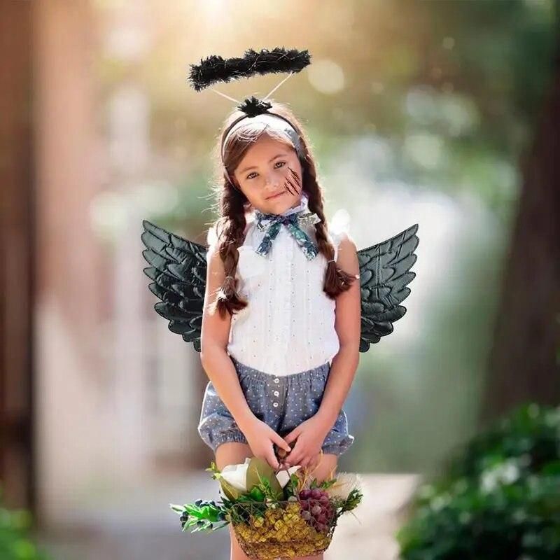 Angel Halloween Costumes For Girls Dark Angel Devil Wings Halo Dress Kit Themed Dress Up Sets For Halloween Carnival Stage