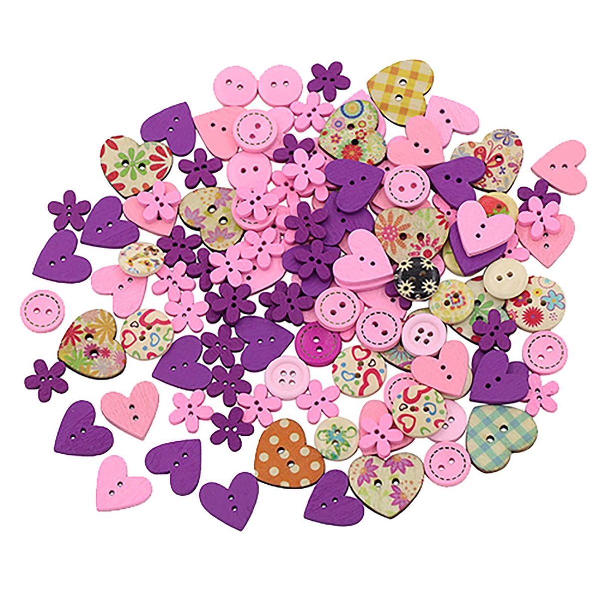 Button Assorted Stylish Wood Flower Printed Sewing Button for Art