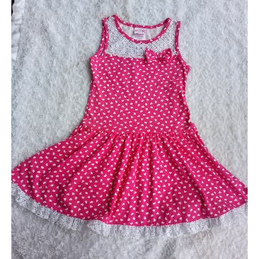 Love Heart Girls Cotton Bow Sleeveless  Dress - Pink