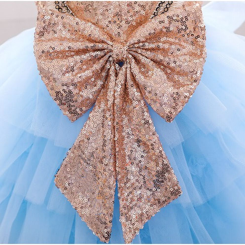 Baby Girls Sequin Dress - Big Bow Dress - Blue