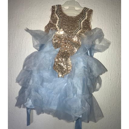 Baby Girls Sequin Dress - Big Bow Dress - Blue