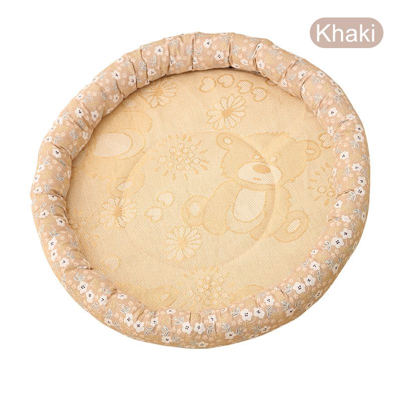 Summer Dog Bed Cat Cushion Puppy Sleep Nest For Small Medium Large Dog Cat  Cool Mat Pet Kennel Cooling Rattan Matress-Khaki Circle