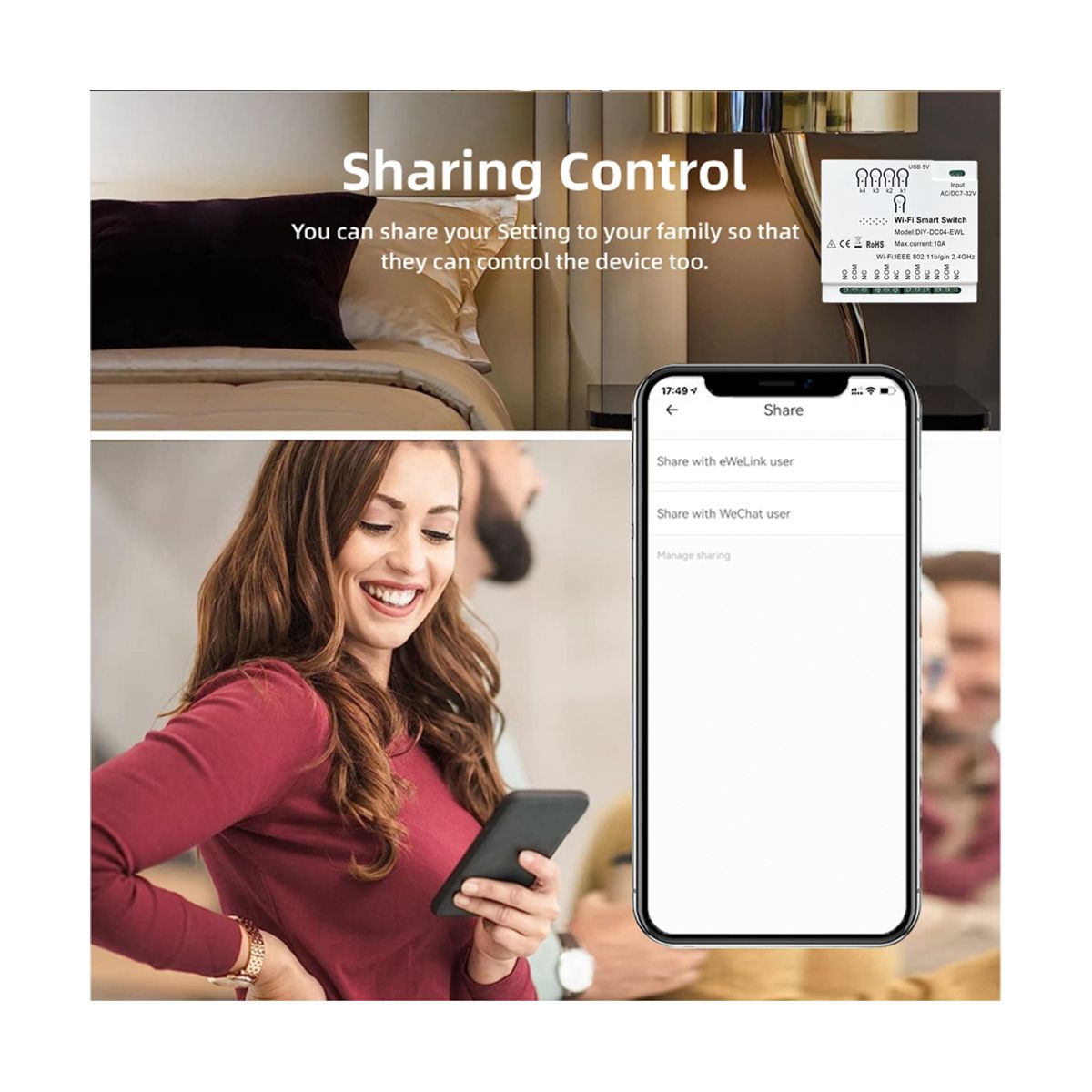 4CH WiFi Smart Switch 85-265V USB 5V 2.4G WiFi Smartlife