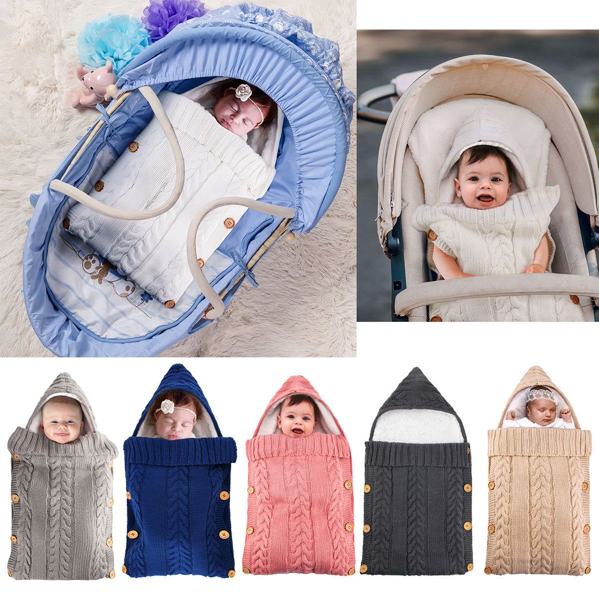 Winter Autumn Baby Sleeping Bag Kids Toddler Warm Sleeping Bag Wool Knit Thick Quilt Black