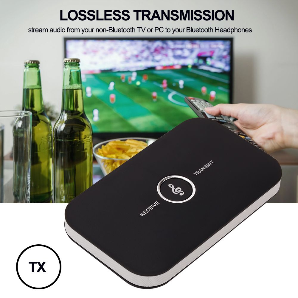 B6 Bluetooth-Compatible Transmitter Receiver Wireless Audio Adapter For PC TV Headphone Car With 3.5mm AUX Music Receiver Sender Black