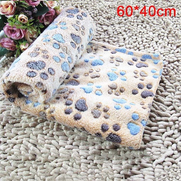 Dog Kennel Mat Footprints Pattern Thick Warm Coral Fleece Pet Dog Blankets, Size: S, 40*60cm (Coffee)