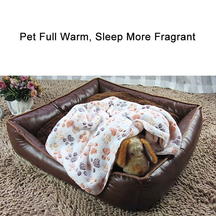 Dog Kennel Mat Footprints Pattern Thick Warm Coral Fleece Pet Dog Blankets, Size: S, 40*60cm (Coffee)