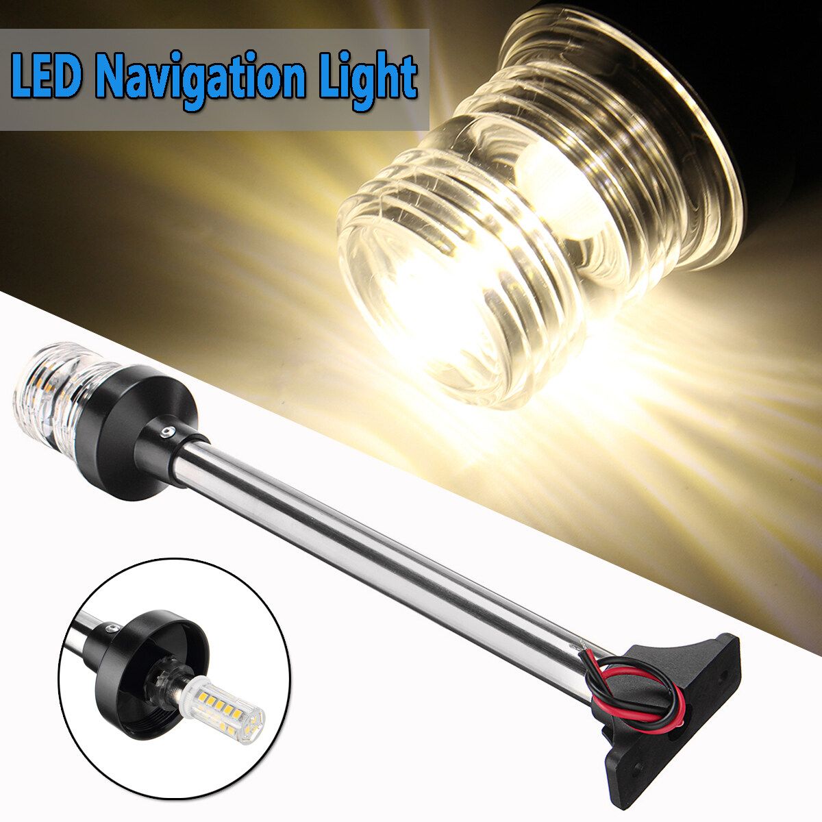 12V-24V LED Navigation Pole Lights Marine Boat Pontoon Stern Anchor Fixed Base