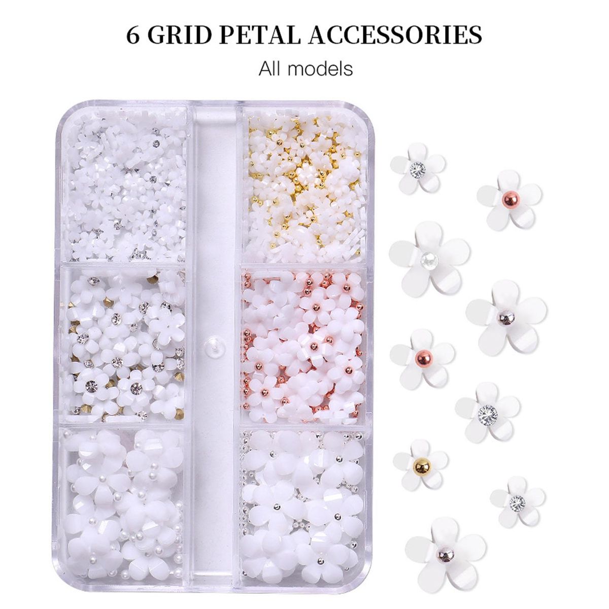 1 Box Nail Art Charm Colorful Flower Nail Decoration White
