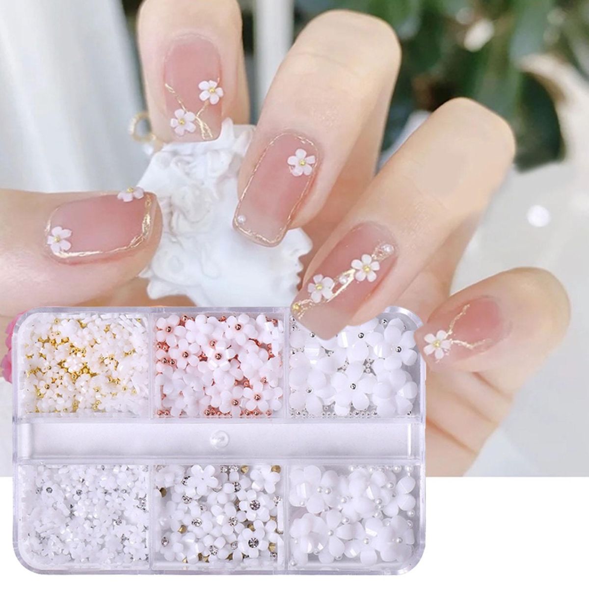1 Box Nail Art Charm Colorful Flower Nail Decoration White