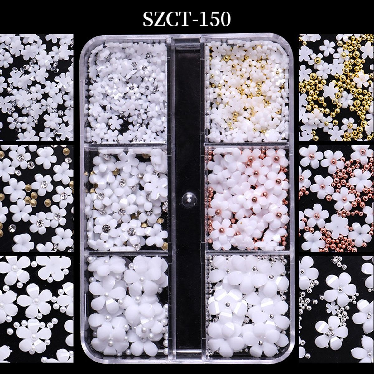 1 Box Nail Art Charm Colorful Flower Nail Decoration White