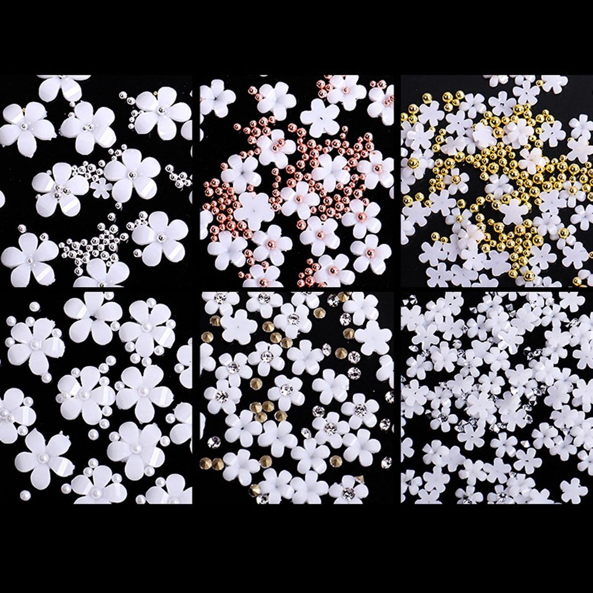 1 Box Nail Art Charm Colorful Flower Nail Decoration White