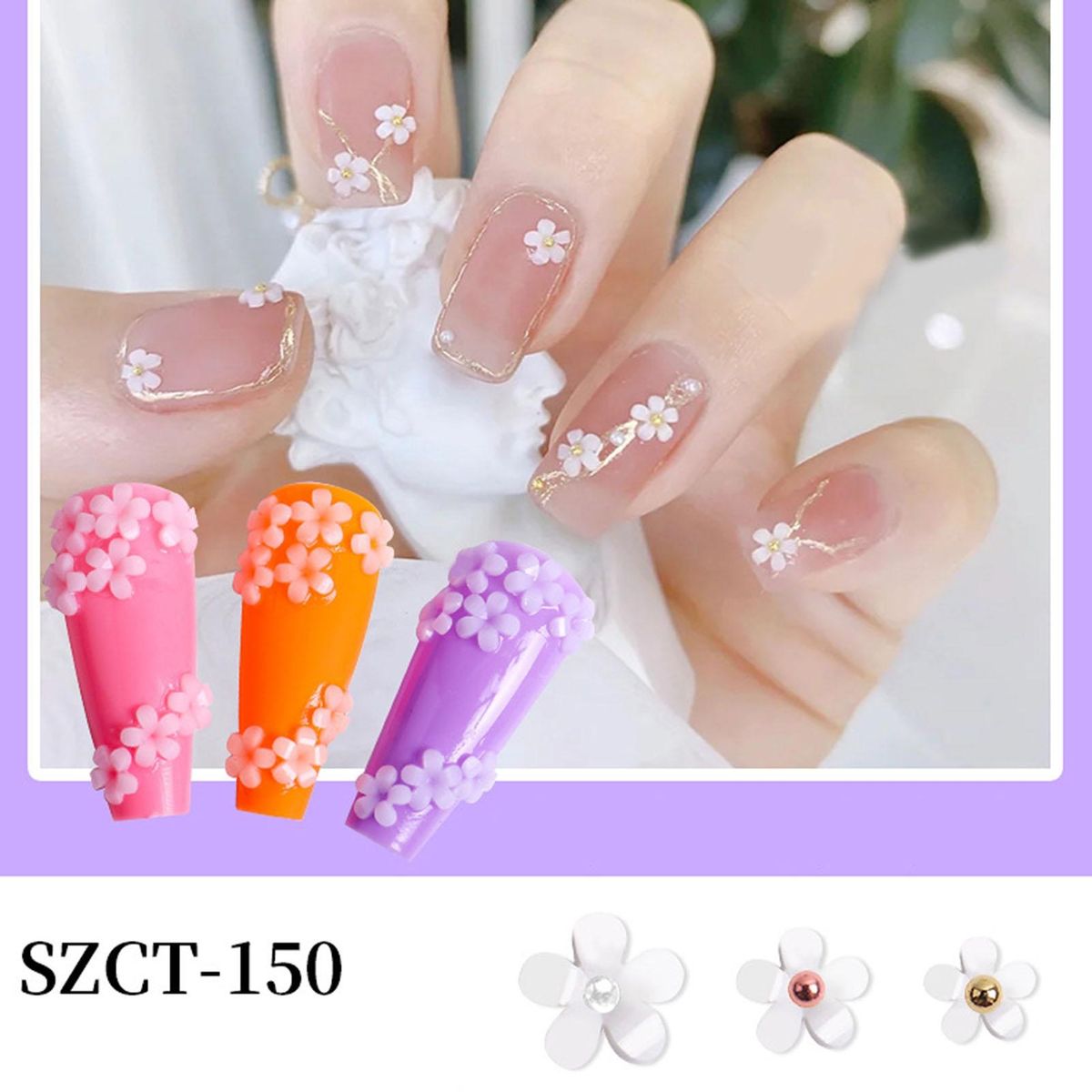 1 Box Nail Art Charm Colorful Flower Nail Decoration White