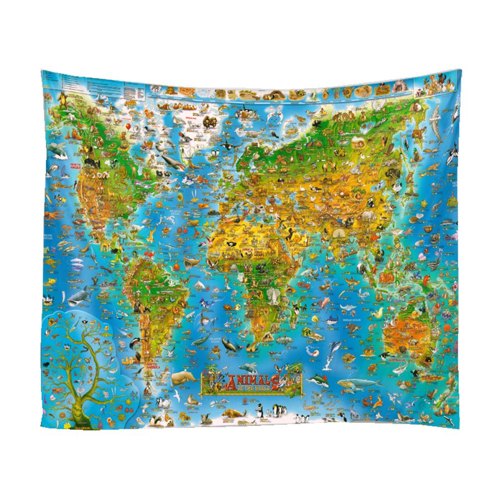 Children Bedroom Animals Of World Map Wall Hanging Tapestry