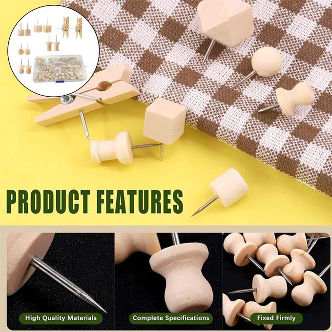 135 Pieces Wood Push Pins Thumb Tacks Kit With Clips Pushpins For Cork