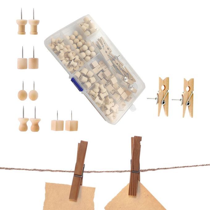 135 Pieces Wood Push Pins Thumb Tacks Kit With Clips Pushpins For Cork