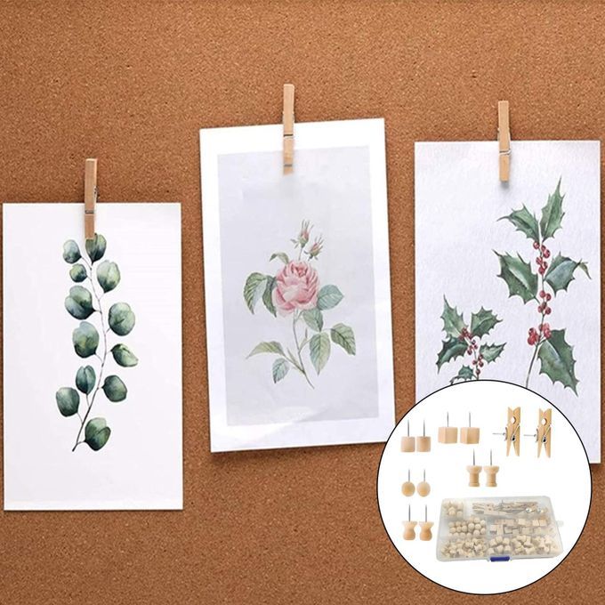 135 Pieces Wood Push Pins Thumb Tacks Kit With Clips Pushpins For Cork