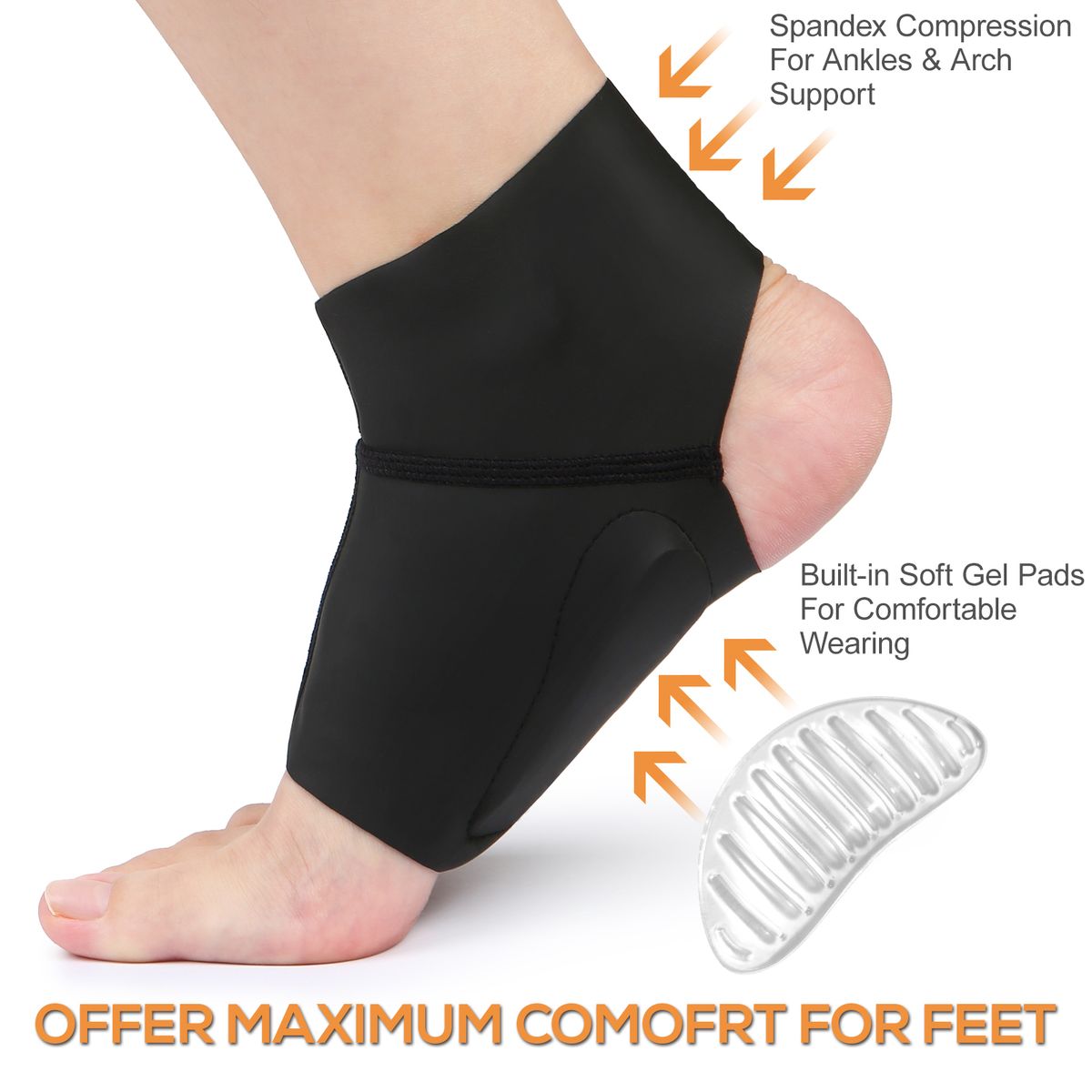 1pair Compression Arch Support Brace Ankle Protector Flat