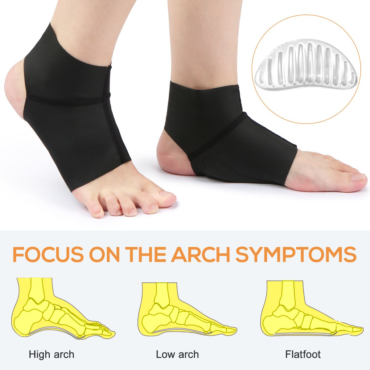 1pair Compression Arch Support Brace Ankle Protector Flat