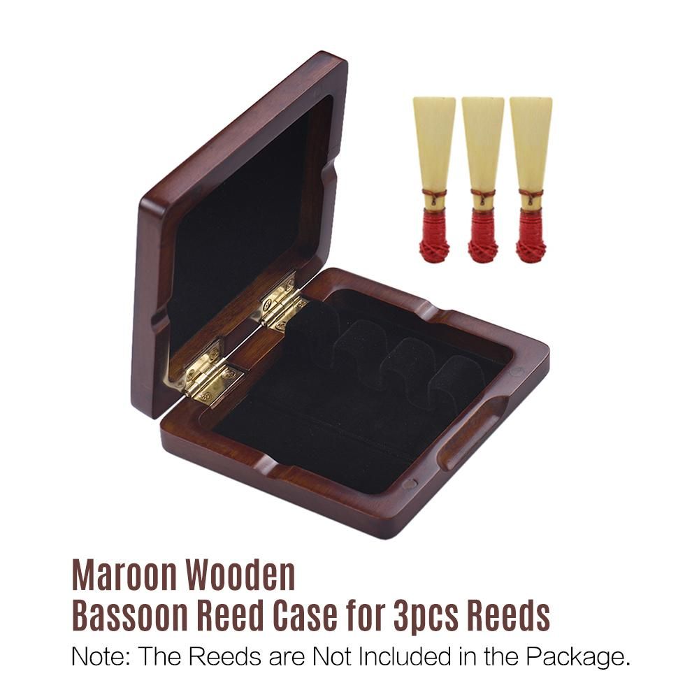 Wooden Bassoon Reed Case Maroon Hand Carved Bassoon Reed Box for 3pcs Reeds