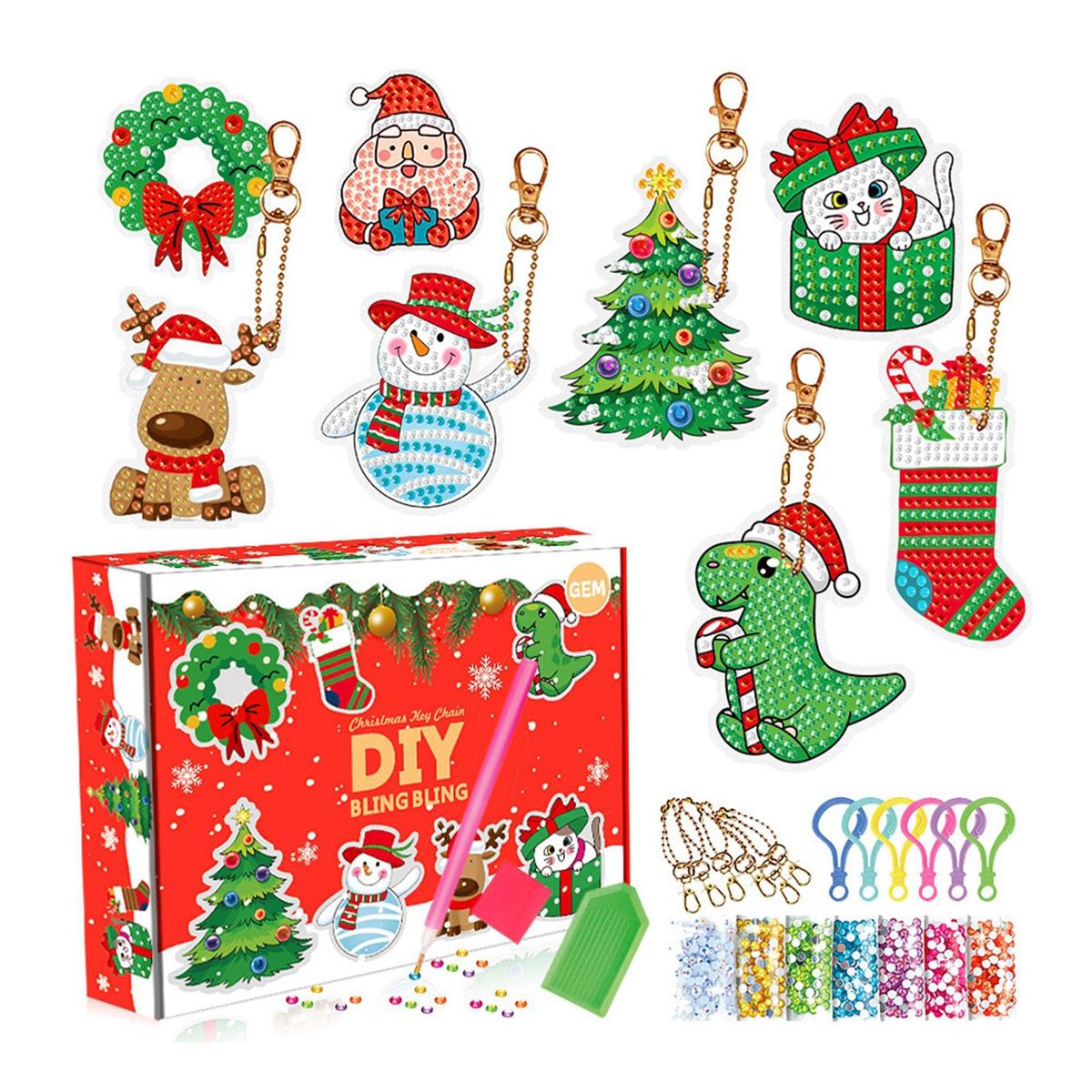 Painting Keychains Christmas Party Game DIY Handmade 8Pcs