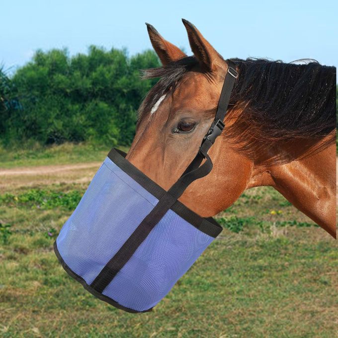 Horse Feed Bag Durable Heavy Duty PVC Mesh Bag Grain Feedbag Blue