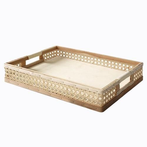 Rattan Basket Rectangle Handle Storage Trays Home Table Decoration For Coffee/Tea/Juice/Sundries Kitchen Accessory Large