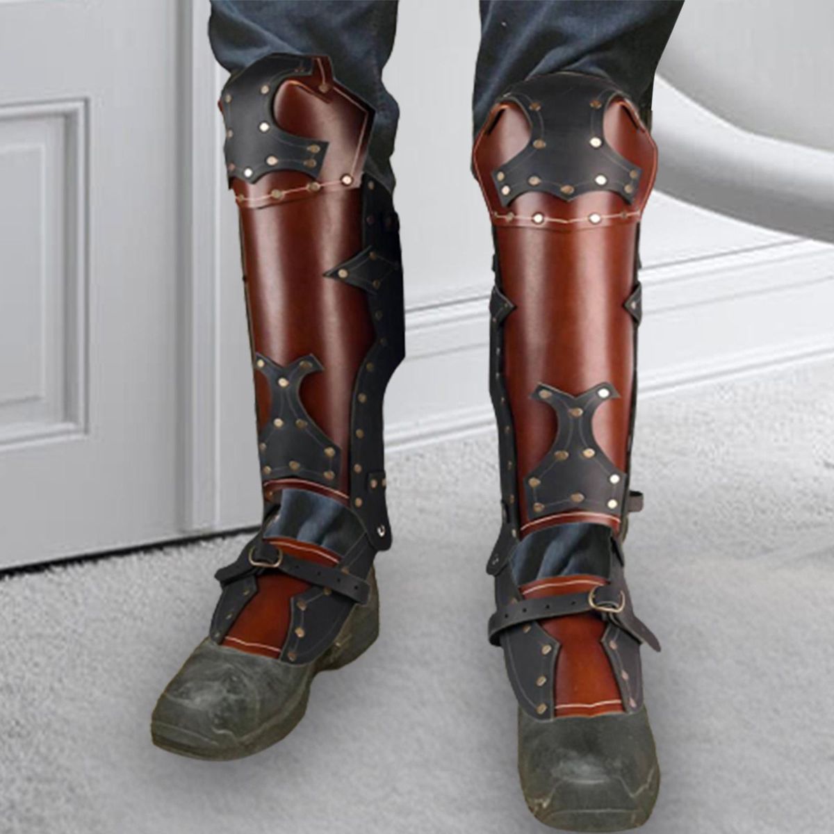 Leg Guard  Leg Calf  Protection Gaiter PU Brown