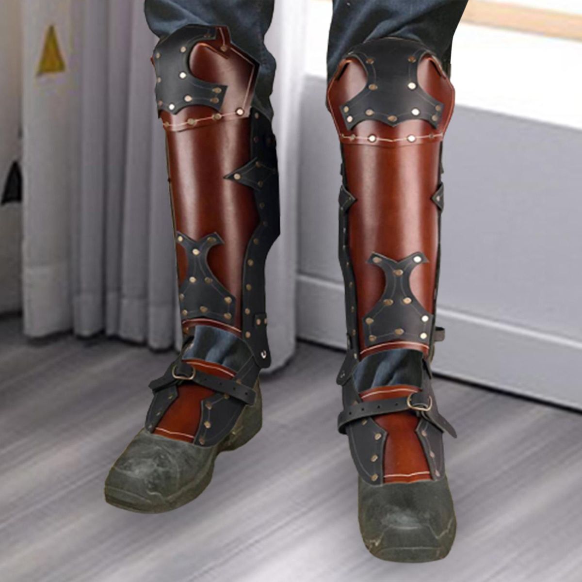 Leg Guard  Leg Calf  Protection Gaiter PU Brown