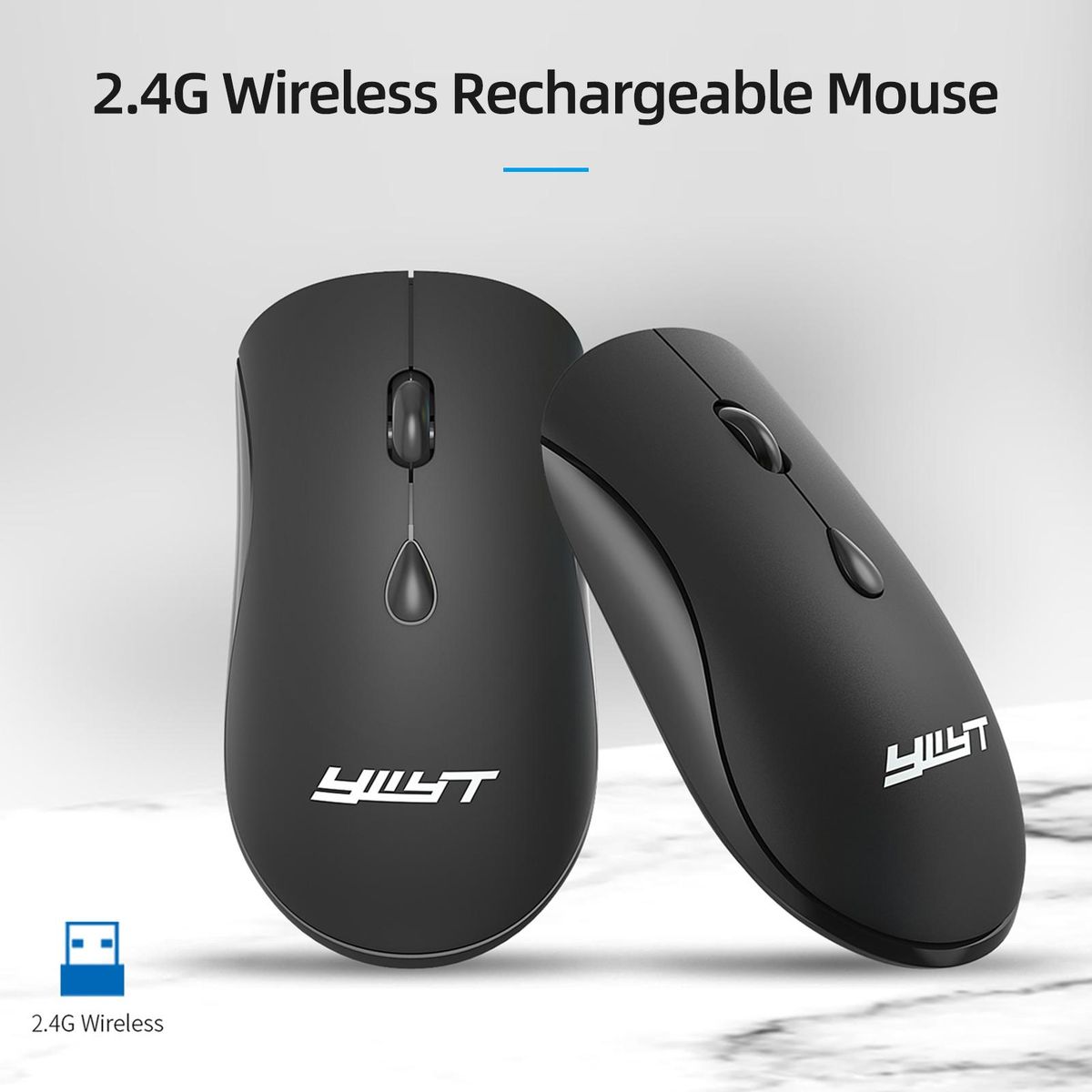 YWYT G864 2.4G Wireless Mouse Ergonomic Design 3-gear Adjustable DPI Built-in 500mAh Rechargeable Lithium Battery Silver