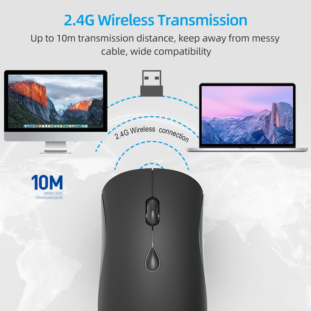 YWYT G864 2.4G Wireless Mouse Ergonomic Design 3-gear Adjustable DPI Built-in 500mAh Rechargeable Lithium Battery Silver