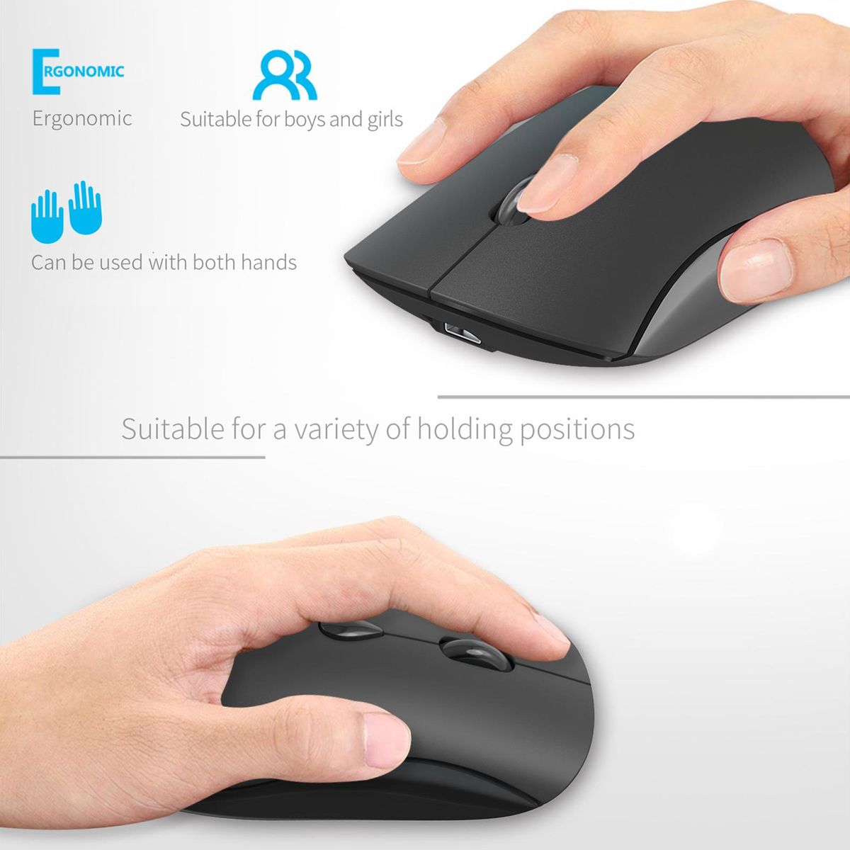 YWYT G864 2.4G Wireless Mouse Ergonomic Design 3-gear Adjustable DPI Built-in 500mAh Rechargeable Lithium Battery Silver