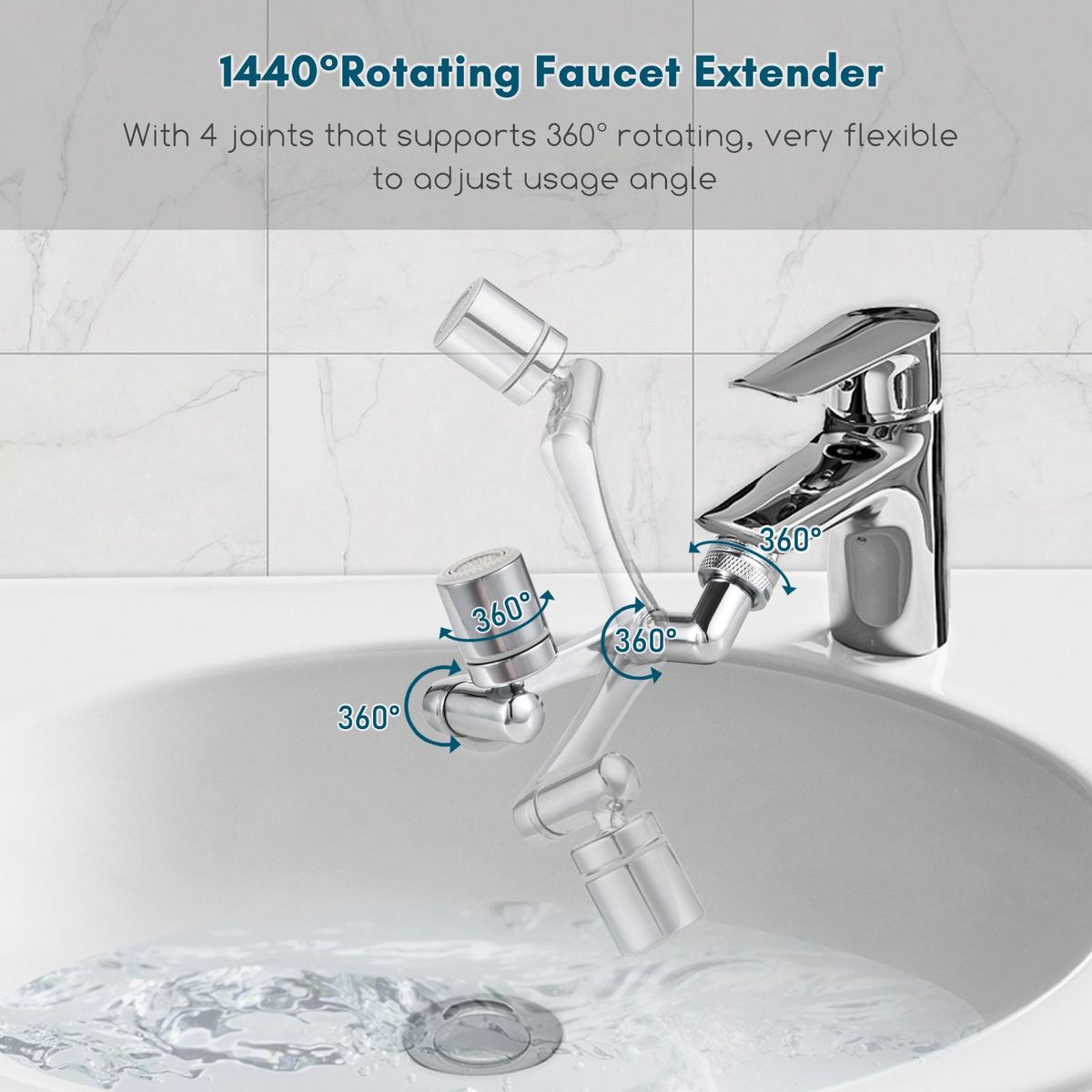 Aoresac Universal Swivel Faucet Extender 1440° Rotating Faucet Aerator with 2 Water Outlet Modes Splash Proof for Bathroom Sink & Kitchen Sink Multifunctional Extension Faucet