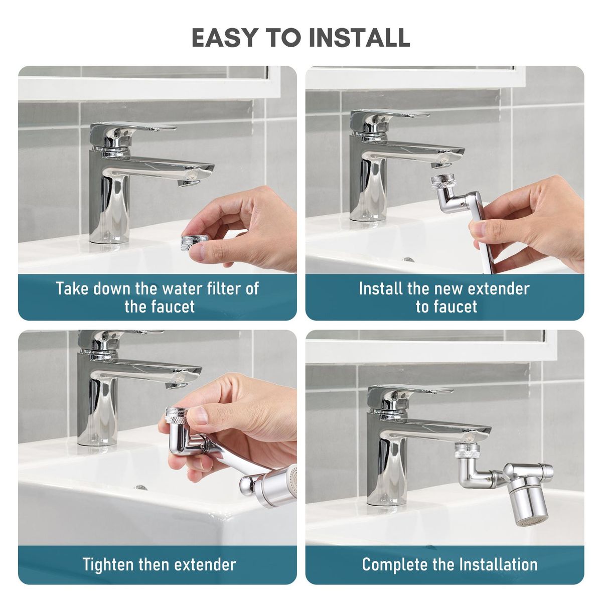 Aoresac Universal Swivel Faucet Extender 1440° Rotating Faucet Aerator with 2 Water Outlet Modes Splash Proof for Bathroom Sink & Kitchen Sink Multifunctional Extension Faucet