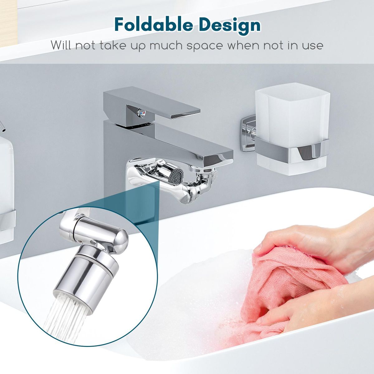 Aoresac Universal Swivel Faucet Extender 1440° Rotating Faucet Aerator with 2 Water Outlet Modes Splash Proof for Bathroom Sink & Kitchen Sink Multifunctional Extension Faucet