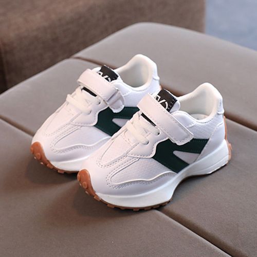 Children's Sports Shoes Kids Running Sneaker Boys And Girls Leather White+Green
