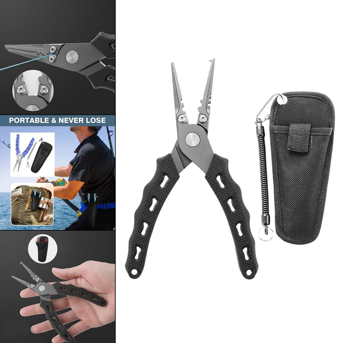 Portable  Pliers Split Ring Hook Remover Muti Function Black